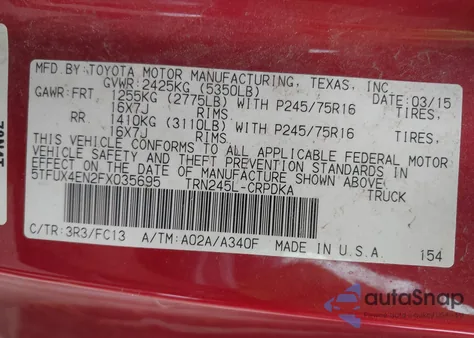 2015 Toyota Tacoma z USA, uszkodzony, nr VIN 5TFUX4EN2FX035695